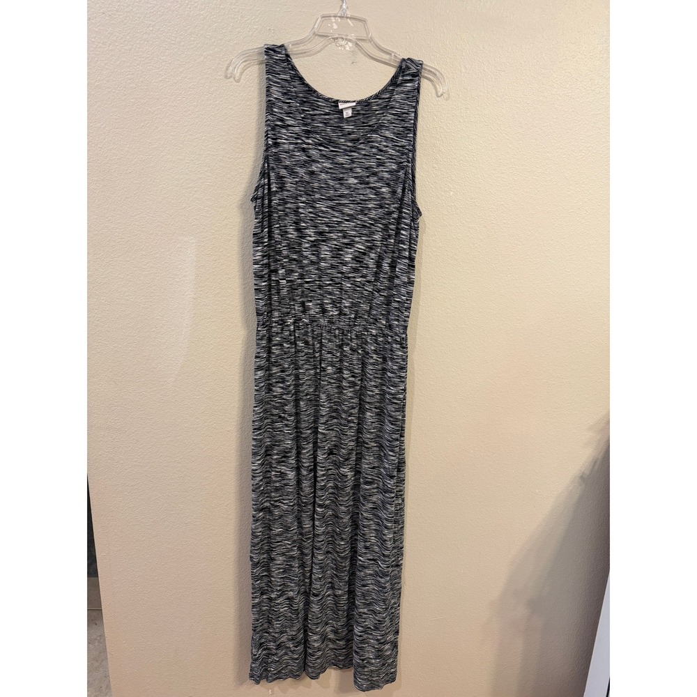 Merona Womens XL Black White Space Dye Sleeveless Elastic Waist Maxi Dress